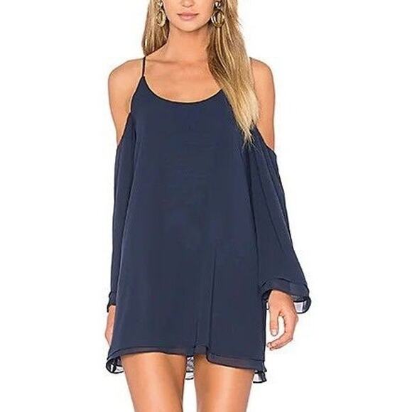 NWT LOVERS & FRIENDS Lucy Navy Cutout Shoulder Chiffon Mini Dress Size Small - Picture 3 of 12